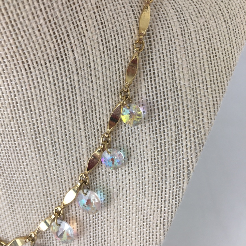 Vintage Sarah Coventry 1960s "Crystal Fire" AB Drop Gold Tone Necklace 16” - Picture 10 of 13
